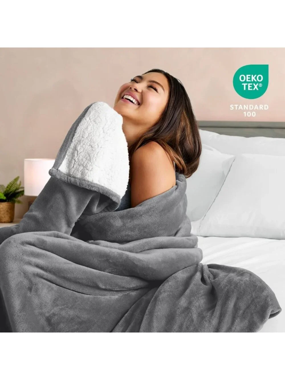 Cozy Reversible Sherpa Fleece Blanket - Full/Queen Size - Soft, Warm